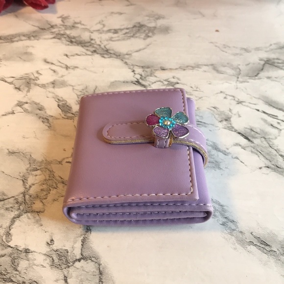 Purple Leather Floral Rhinestone Photo Wallet - Picture 4 of 9